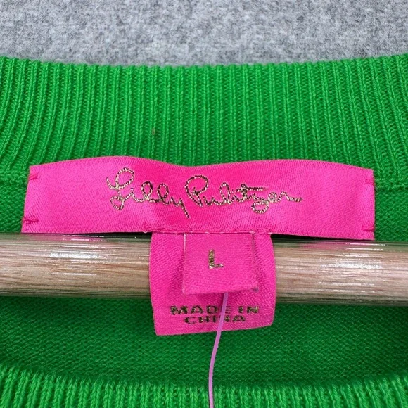 Lilly Pulitzer Morgen Sweater Womens L Sprout Green Crystal Button Embellished - Picture 3 of 11